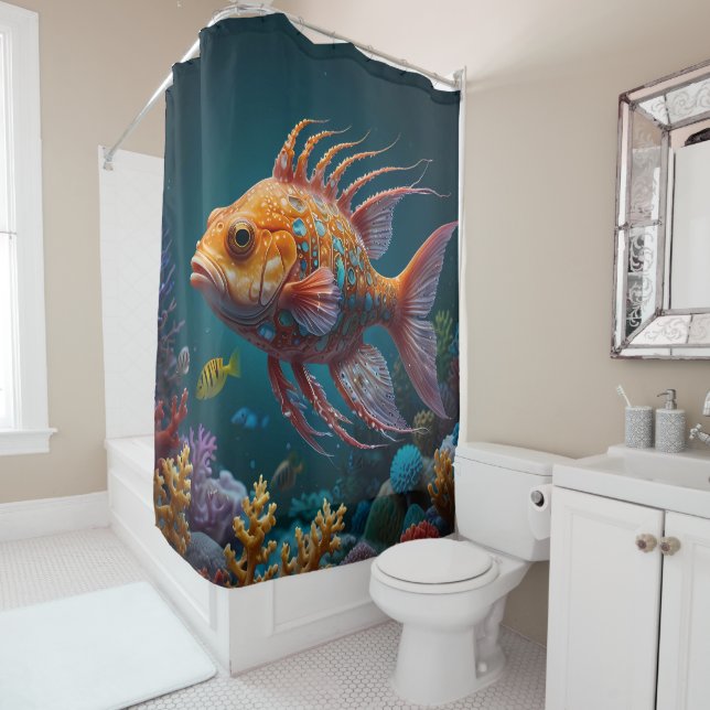 Rideaux De Douche Majestic Orange Sea Fish Beauté (En situation)
