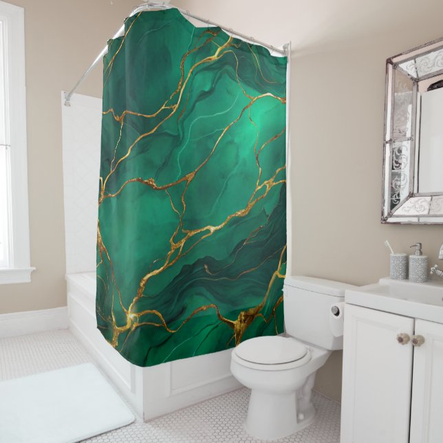 Rideaux De Douche Malachite Marble Pattern with Gold Veins (En situation)