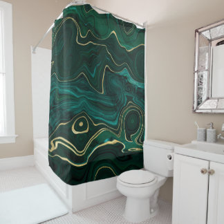 Rideaux De Douche "Malachite Texture avec Gold Strata"
