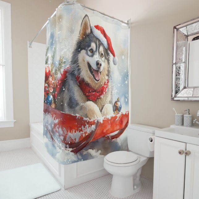Rideaux De Douche Malamute d'Alaska dans la boue Laisser il neige No (En situation)