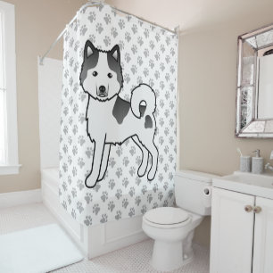 Rideaux De Douche Malamute d'Alaska pie noir mignon chien de dessin