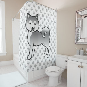 Rideaux De Douche Malamute Esquimau Argenté Chien de Dessin Animé Mi