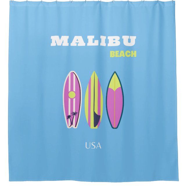 Rideaux De Douche Malibu, Plage de Malibu, Tropical, Preppy, Bleu (Devant)
