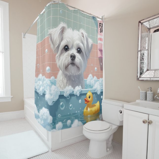 Rideaux De Douche Maltais négligé endormi mignon drôle  (En situation)