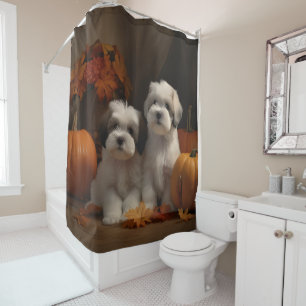 Rideaux De Douche Malti tzu Puppy Citrouille d'automne