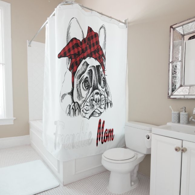 Rideaux De Douche Maman Bulldog With Red Plaid Venin (En situation)