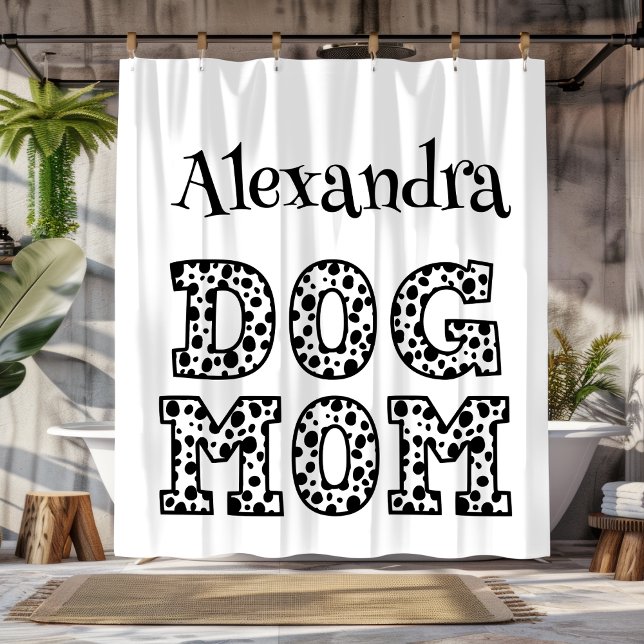 Rideaux De Douche Maman de chien personnalisée noir et blanc (Black and White Personalized Dog Mom Shower Curtain)