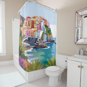 Rideaux De Douche Manarola Cinque Terre Ligurie Italie Méditerranée