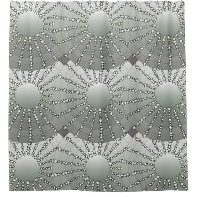Rideaux De Douche Mandala avec étoiles - gris argenté dégradé satin (Devant)