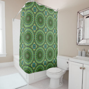 Rideaux De Douche Mandala de plume de paon Symétrie émeraude et bleu