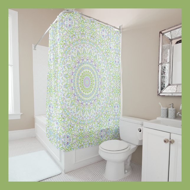 Rideaux De Douche Mandala de printemps frais en vert, bleu et lavand (Créateur téléchargé)