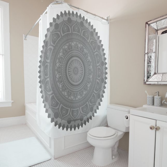 Rideaux De Douche Mandala indien Orange en gris (En situation)