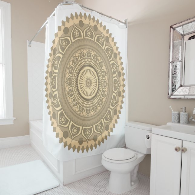 Rideaux De Douche mandala indien Orange en sépia (En situation)