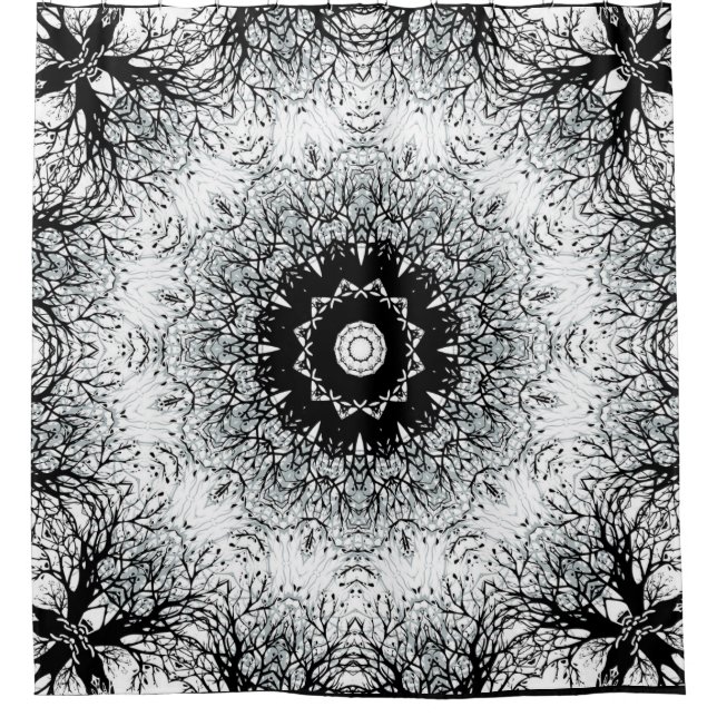 Rideaux De Douche Mandala kaleidoscope carrelage noir gris blanc (Devant)