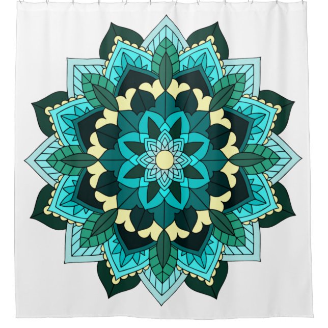 Rideaux De Douche Mandala Motif 02 en aqua (Devant)