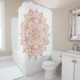 Rideaux De Douche Mandala rose et orange sur fond blanc Glam