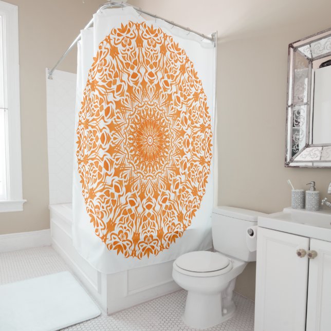 Rideaux De Douche Mandala Tribal Orange (En situation)