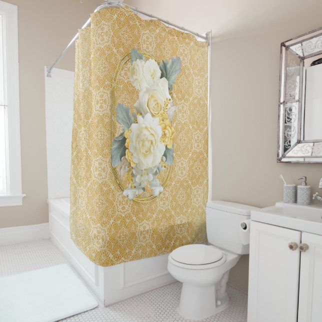 Rideaux De Douche Mandalas d'or de diverses répétitions de Cercle gé (En situation)