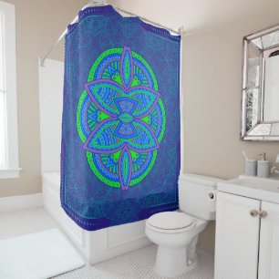 Rideaux De Douche Mandalas en motifs de répétition bleu marine
