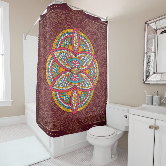 Rideaux De Douche Mandalas en motifs mixtes Maroon (En situation)
