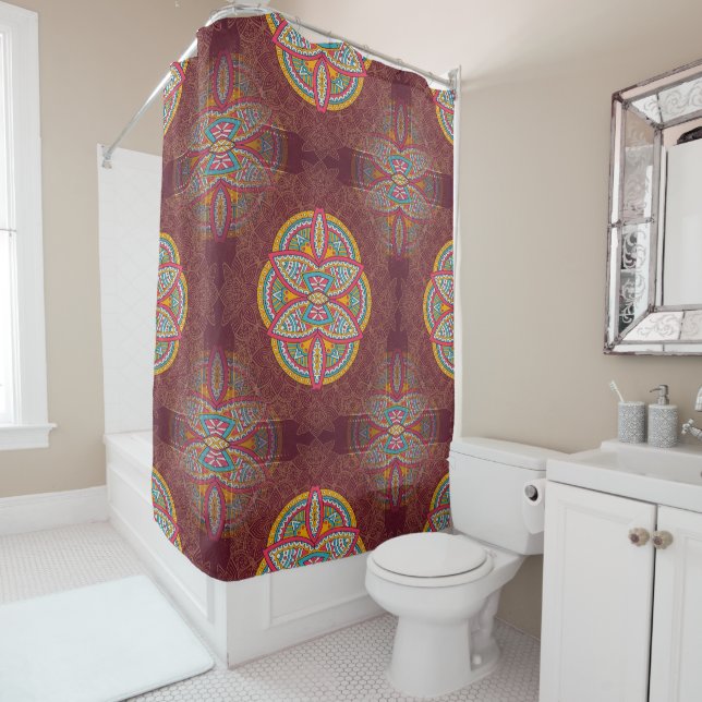 Rideaux De Douche Mandalas en motifs mixtes Maroon (En situation)
