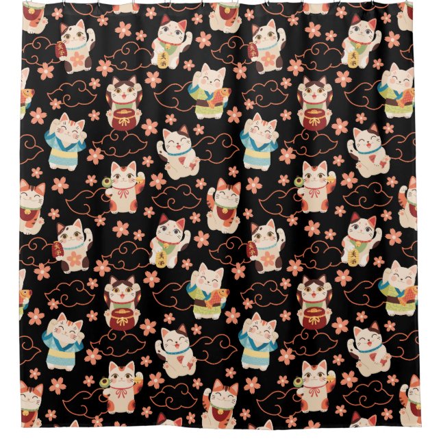 Rideaux De Douche Maneki Neko Lucky Cats Shower Curtain (Devant)