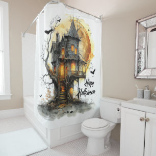Rideaux De Douche Manoir Lune - Salutations d'Halloween dans l'ombre