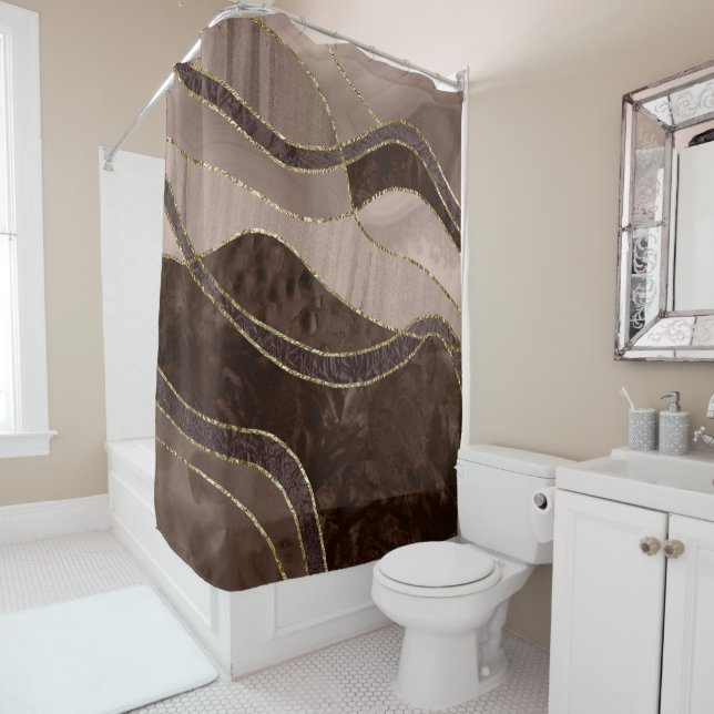 Rideaux De Douche Marbre Agate Gold Glam 4 - paysage (En situation)