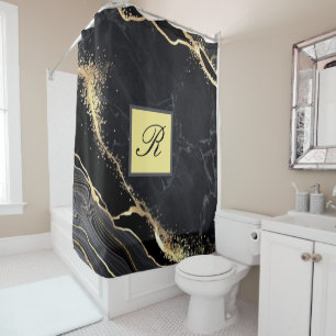 Rideaux De Douche Marbre Black Gold Faux Marbre Joli Monogramme élég
