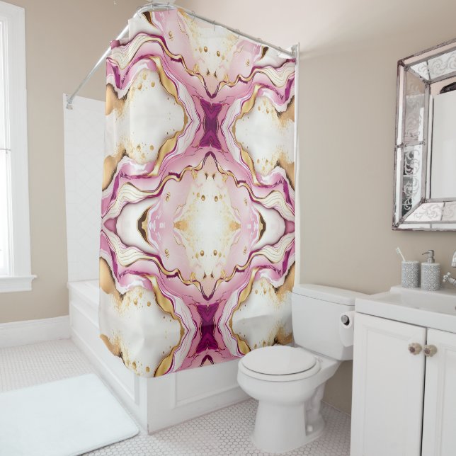 Rideaux De Douche Marbre Blanc Or Rose Joli (En situation)