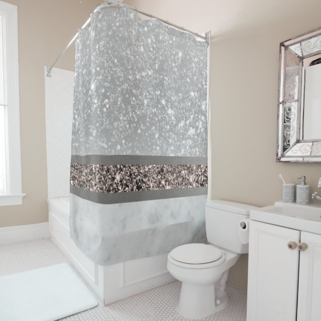Rideaux De Douche Marbre blanc Rose Gold Parties scintillant Glam #1 (En situation)