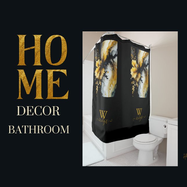 Rideaux De Douche marbre de fleurs d'or noir (Créateur téléchargé)