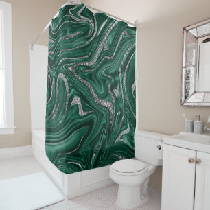 Rideaux De Douche Marbre de Parties scintillant d'argent noir vert