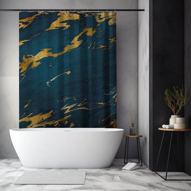 Rideaux De Douche Marbre doré Turquoise moderne (Modern Teal Gold Marble Shower Curtain)