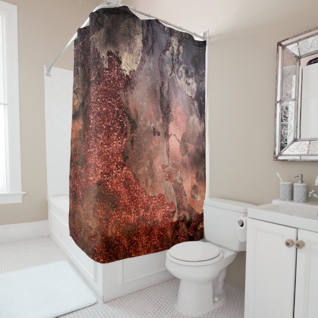 Rideaux De Douche Marbre émeraude Parties scintillant or cuivre bril (En situation)