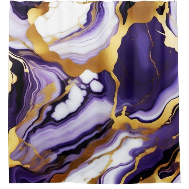 Rideaux De Douche Marbre faux violet jaune or tendance gras (Devant)