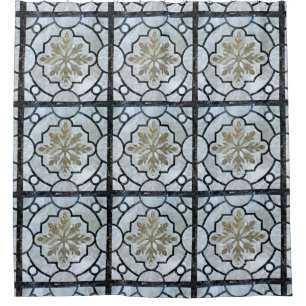 Rideaux De Douche Marbre floral Motif gris bleu et or