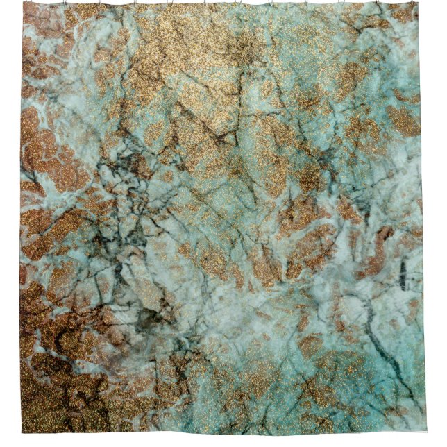 Rideaux De Douche Marbre Jade et Parties scintillant Gold (Devant)