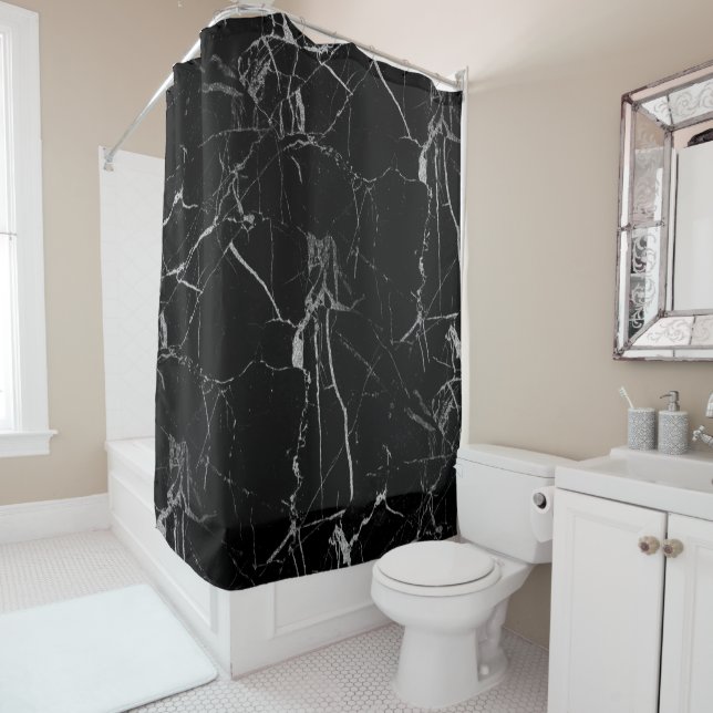 Rideaux De Douche Marbre noir et argent de la veine (En situation)