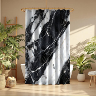 Rideaux De Douche Marbre noir et blanc de luxe
