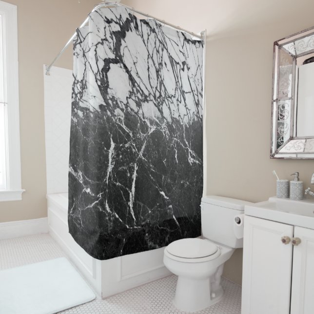 Rideaux De Douche Marbre Noir et Blanc Moderne Glamour Tendance (En situation)