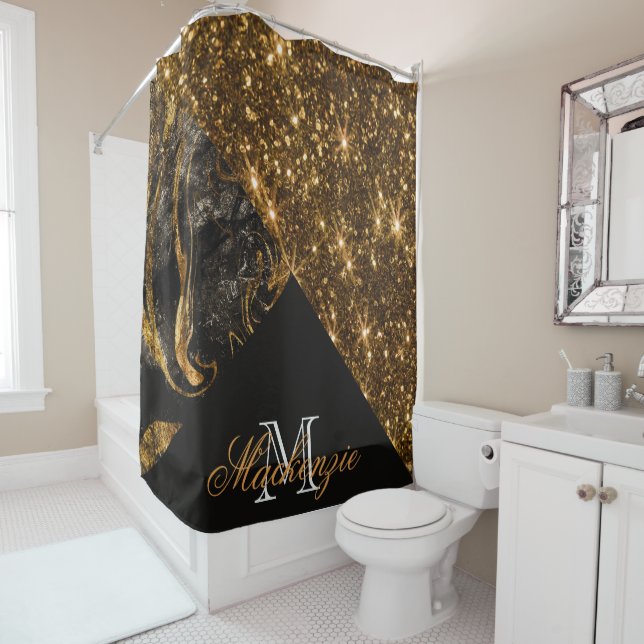 Rideaux De Douche Marbre noir et Parties scintillant (En situation)