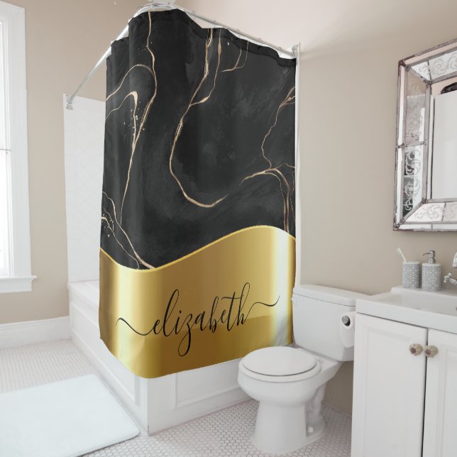 Rideaux De Douche Marbre noir Golden Fera (En situation)