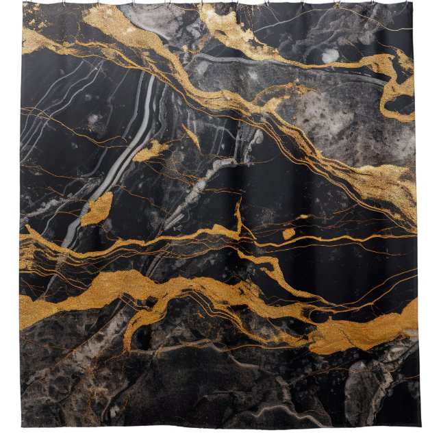 Rideaux De Douche Marbre Noir Luxueux Or Kintsugi Veines Agate (Devant)