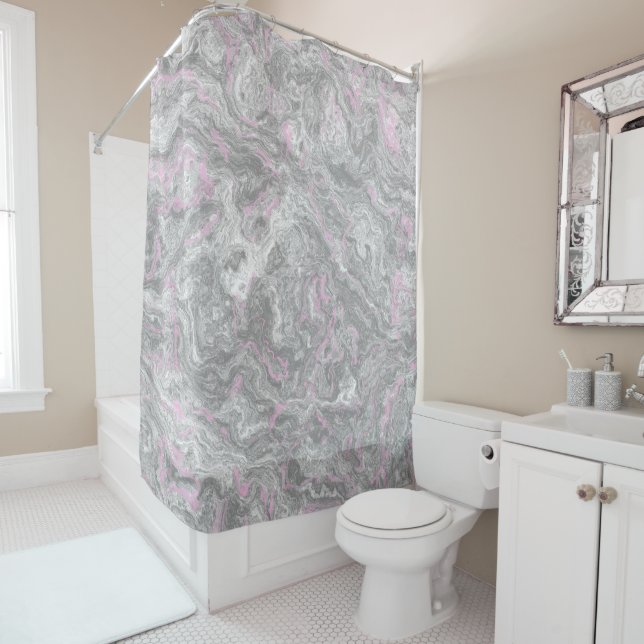 Rideaux De Douche Marbre rose et gris abstrait (En situation)