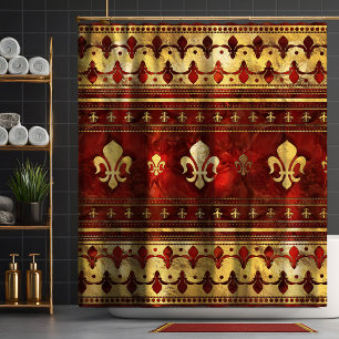 Rideaux De Douche Marbre rouge et or Fleur de lis