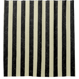 RIDEAUX DE DOUCHE MARBRE STRIPES1 NOIR ET TOILE BEIGE
