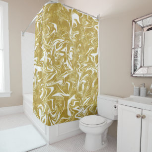 Rideaux De Douche Marbre tourbillonnant élégant doré et blanc glamou