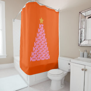 Rideaux De Douche Marché D'Hiver 02 Arbre De Noël Rose Et Orange