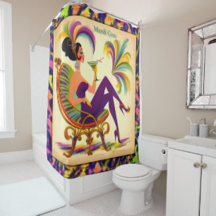Rideaux De Douche Mardi Gras Femme Au Milieu Du Siècle Avec Martini